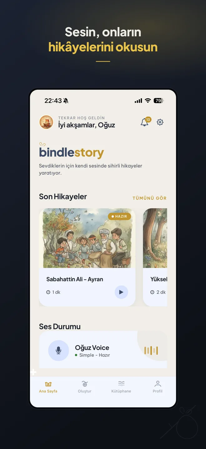 Bindlestory ana ekranı: son hikâyeler ve sesinin durumu