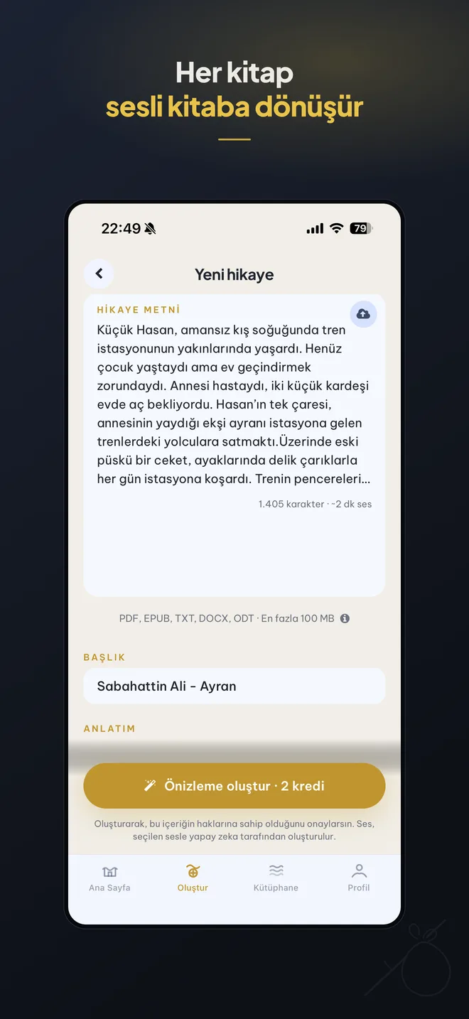Oluştur: her kitap sesli kitap olur